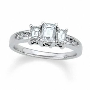 1.00 CT. T.w. Emerald-Cut Diamond Three Stone Ring in 14K White Gold