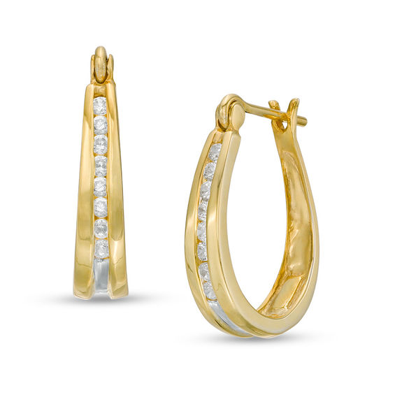 0.25 CT. T.w. Channel-Set Diamond Oval Hoop Earrings in 10K Gold