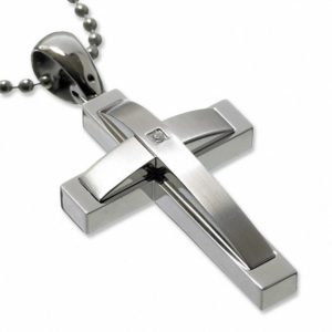 Simmons Jewellery Co. Men's Stainless Steel Cross Pendant with Diamond