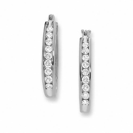 0.25 CT. T.w. Channel-Set Diamond Oval Hoop Earrings in 10K White Gold