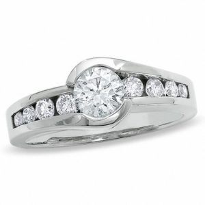1.00 CT. T.w. Diamond Bezel Set Engagement Ring in 14K White Gold