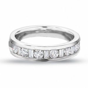1.00 CT. T.w. Round and Baguette Diamond Channel Band in 14K White