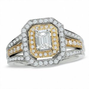 1.00 CT. T.w. Emerald-Cut Diamond Split Shank Ring in 14K Two-Tone