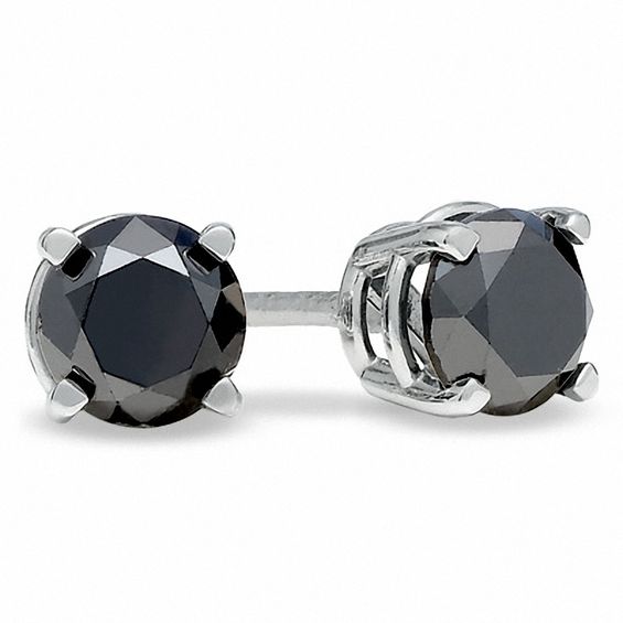 1.00 CT. T.w. Enhanced Black Diamond Stud Earrings in 14K White Gold
