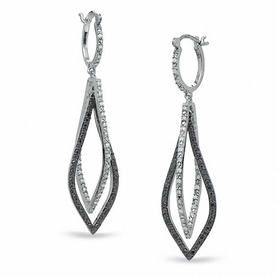 0.50 CT. T.w. Enhanced Black and White Diamond Dangle Earrings in