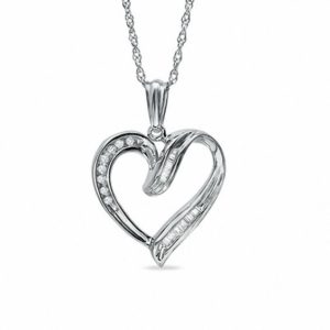 0.10 CT. T.w. Round and Baguette Diamond Heart Pendant in Sterling