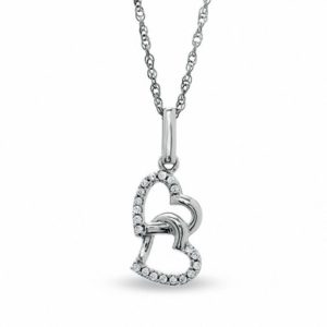 0.12 CT. T.w. Diamond Tilted Double Heart Pendant in Sterling Silver