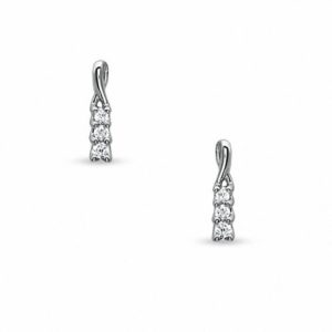 0.20 CT. T.w. Diamond Three Stone Drop Earrings in 10K White Gold