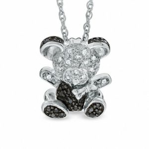 0.10 CT. T.w. Enhanced Black and White Diamond Teddy Bear Pendant in