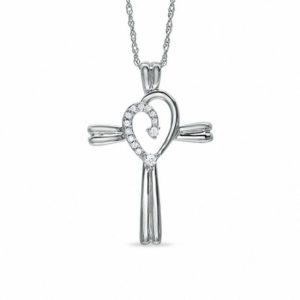 0.10 CT. T.w. Diamond Swirl Heart in Cross Pendant in Sterling Silver