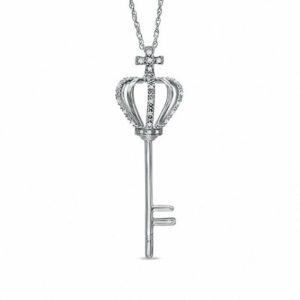 0.12 CT. T.w. Diamond Crown Key with Cross Pendant in Sterling Silver