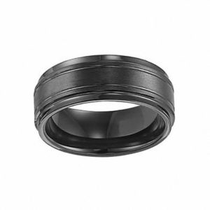 Triton Men's 9.0mm Comfort Fit Double Groove Black Tungsten Wedding