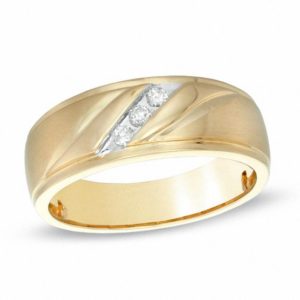 Men's 0.10 CT. T.w. Diamond Three Stone Slant Band in 10K Gold
