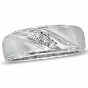 Men's 0.10 CT. T.w. Diamond Three Stone Slant Band in 10K White Gold