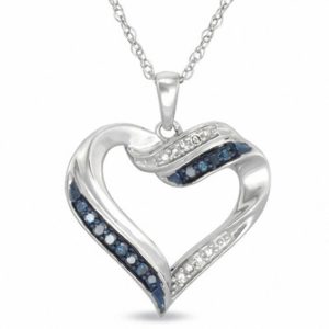 0.15 CT. T.w. Enhanced Blue and White Diamond Flowing Heart Pendant in