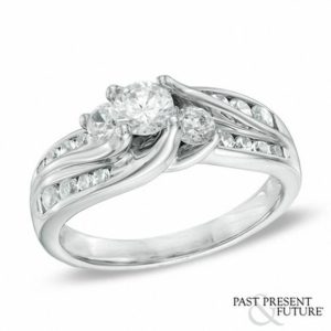 1.00 CT. T.w. Diamond Slant Three Stone Ring in 14K White Gold