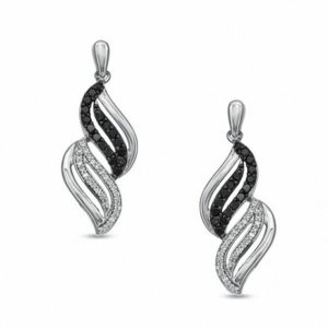 0.50 CT. T.w. Enhanced Black and White Diamond Wave Drop Earrings in