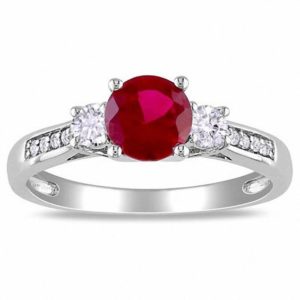 6.0mm Lab-Created Ruby and White Sapphire Three Stone Ring in 10K