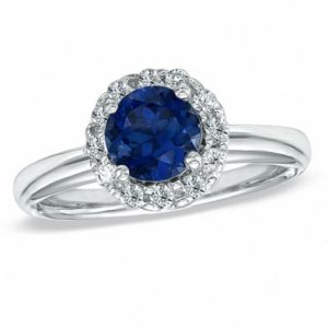 Lab-Created Blue Sapphire and 0.25 CT. T.w. Diamond Engagement Ring in