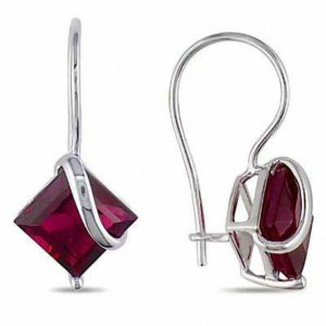 7.0mm Princess-Cut Lab-Created Ruby Swirl Drop Earrings in 10K White