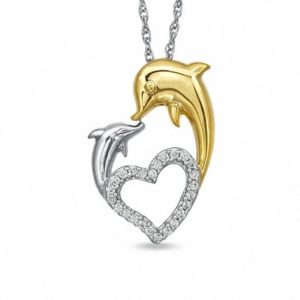 0.12 CT. T.w. Diamond Kissing Dolphins Heart Pendant in Sterling