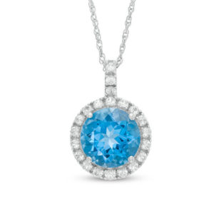 10.0mm Swiss Blue Topaz and Lab-Created White Sapphire Pendant in
