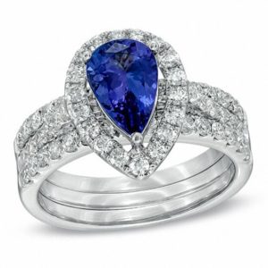 Certified Pear-Shaped Tanzanite and 1.18 CT. T.w. Diamond Three-Piece