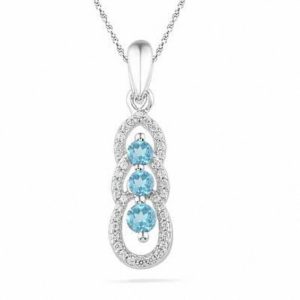 Aquamarine and 0.12 CT. T.W Diamond Triple Loop Pendant in Sterling