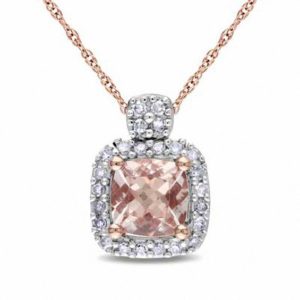 5.0mm Cushion-Cut Morganite and 0.10 CT. T.w. Diamond Frame Pendant in