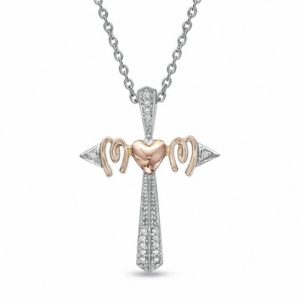 0.04 CT. T.w. Diamond "Mom" Cross Pendant in 10K Two-Tone Gold