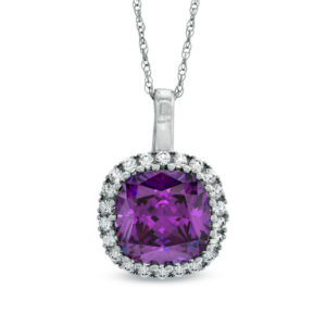 8.0mm Cushion-Cut Amethyst and Lab-Created White Sapphire Frame