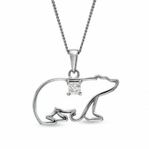 0.08 CT. Certified Canadian Princess-Cut Diamond Polar Bear Pendant in