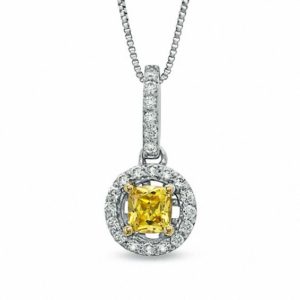 0.58 CT. T.w. Certified Cushion-Cut Natural Yellow and White Diamond