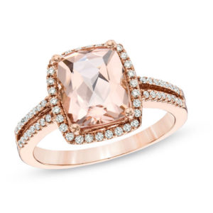 8.0mm Cushion-Cut Morganite and 0.30 CT. T.w. Diamond Ring in 14K Rose
