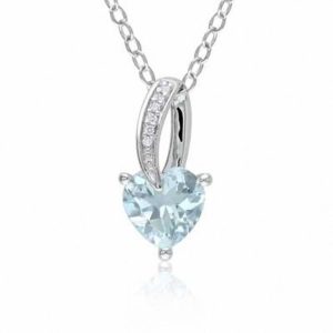 7.0mm Heart-Shaped Aquamarine and Diamond Accent Pendant in Sterling