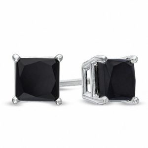 1.00 CT. T.w. Princess-Cut Enhanced Black Diamond Solitaire Stud