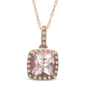 7.0mm Cushion-Cut Morganite and Diamond Accent Frame Pendant in 10K