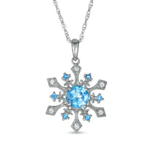 6.0mm Blue Topaz and Lab-Created White Sapphire Snowflake Pendant in
