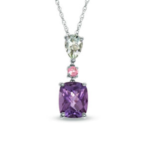 Cushion-Cut Amethyst, Green Quartz and Pink Tourmaline Pendant in