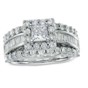 1.00 CT. T.w. Princess-Cut Diamond Frame Engagement Ring in 14K White
