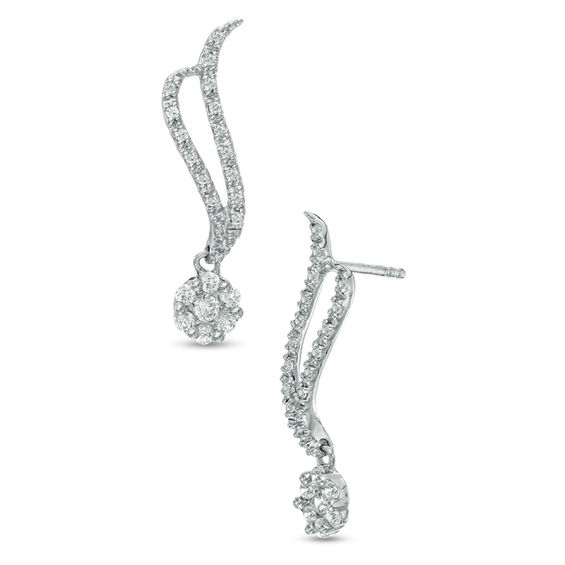 0.33 CT. T.w. Diamond Cluster Double Wave Drop Earrings in 10K White