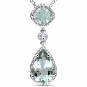 Green Quartz and Lab-Created White Sapphire Double Drop Pendant in