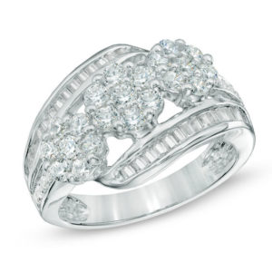 1.50 CT. T.w. Diamond Triple Cluster Ring in 14K White Gold