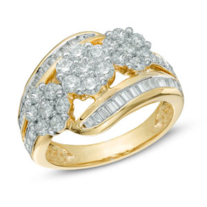 1.50 CT. T.w. Diamond Triple Cluster Ring in 14K Gold