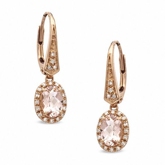 Oval Morganite and 0.12 CT. T.w. Diamond Drop Earrings in 10K Rose
