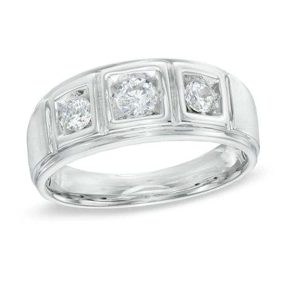 Men's 0.70 CT. T.w. Diamond Three Stone Comfort Fit Ring in 10K White