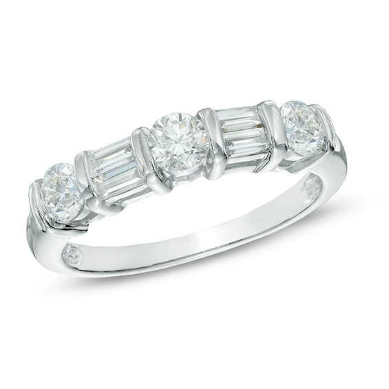 1.00 CT. T.w. Diamond Alternating Anniversary Band in 14K White Gold