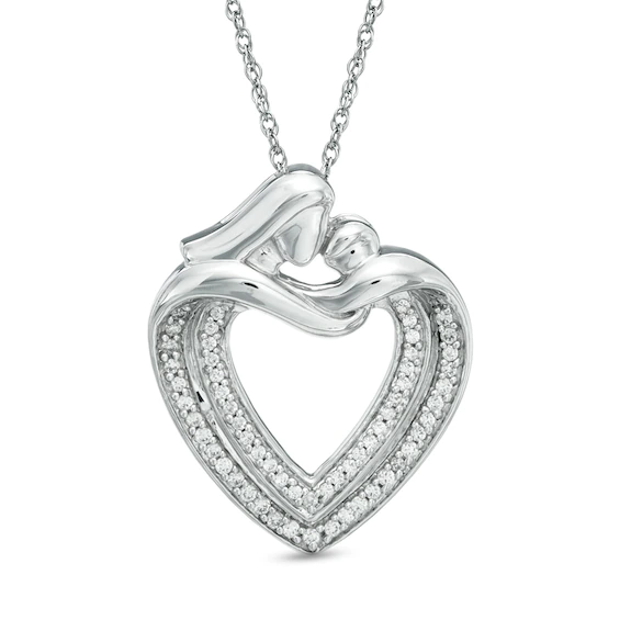 0.25 CT. T.w. Diamond Motherly Love Heart Pendant in 10K White Gold