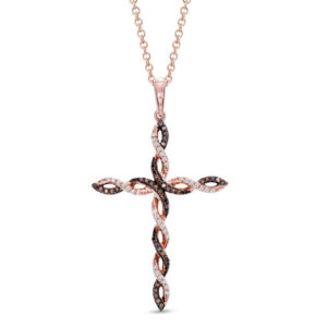 0.16 CT. T.w. Enhanced Cognac and White Diamond Twisting Cross Pendant