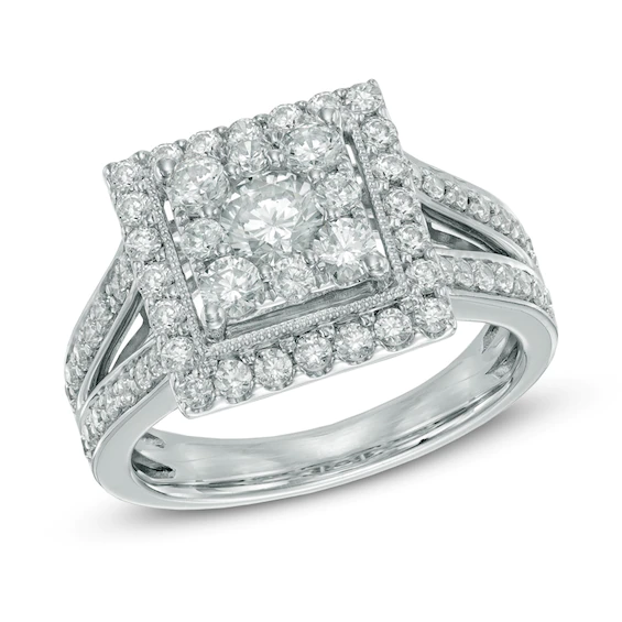 1.50 CT. T.w. Diamond Square Frame Engagement Ring in 14K White Gold